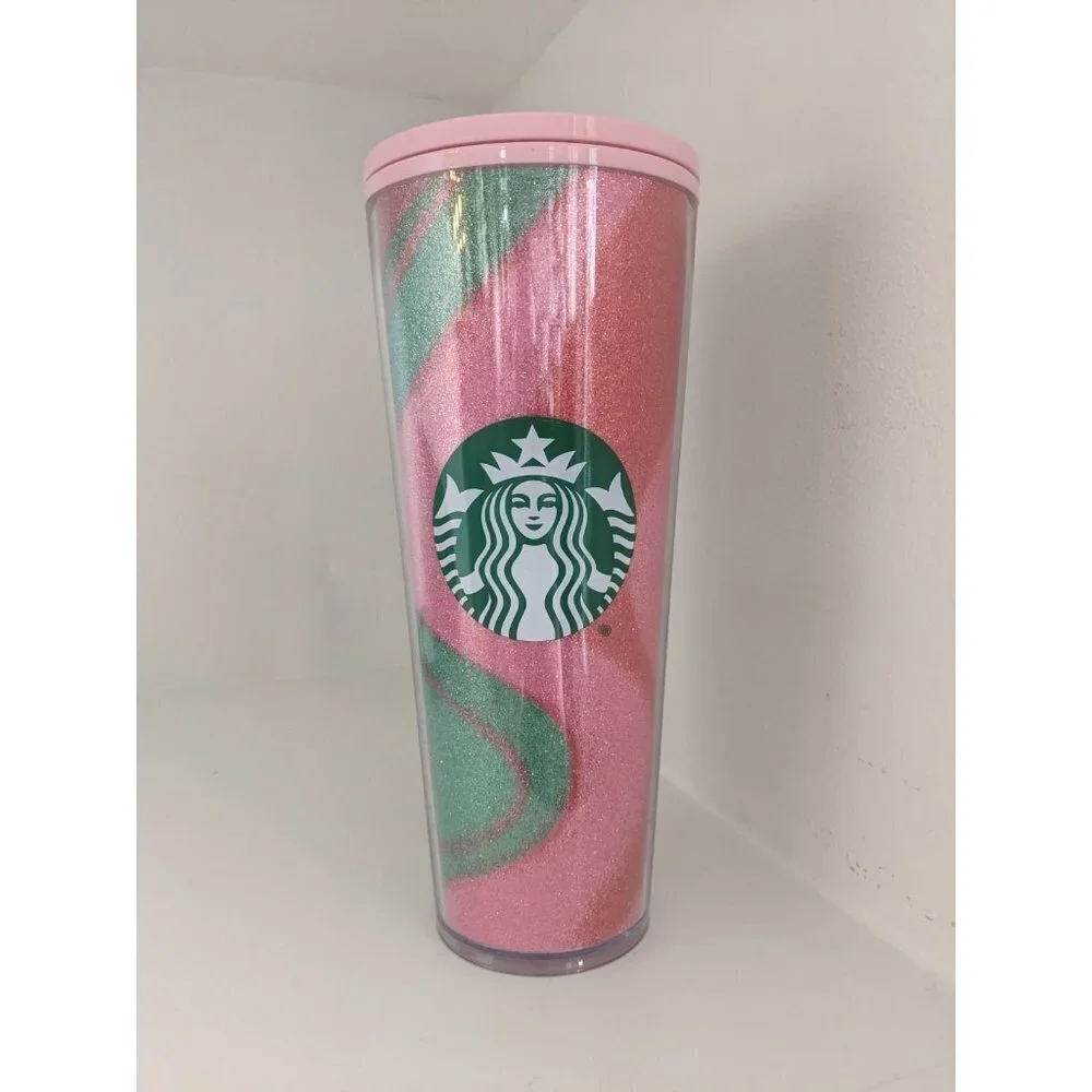 Starbucks Christmas 2020 Tumbler Pink Red Green Glitter Swirl